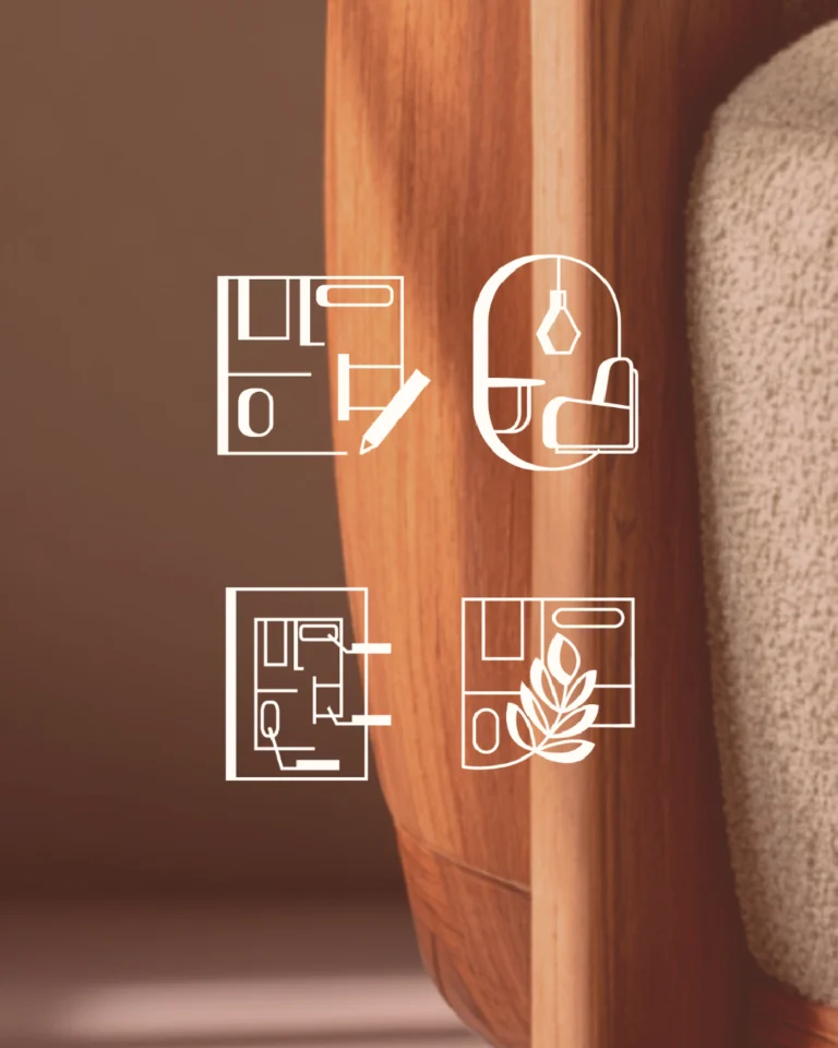 Set de pictogrammes pour un bureau d'architecte représentants leurs différents services : signalétiques, choix des matériaux, ...