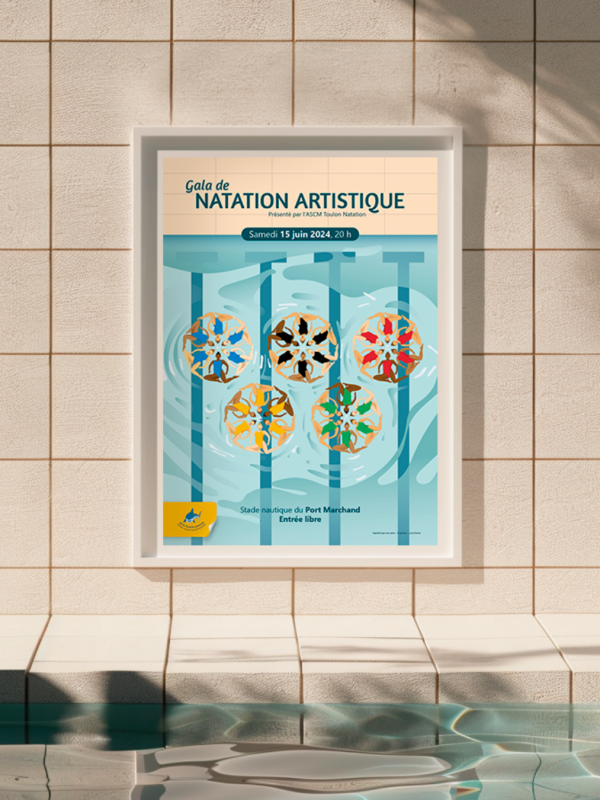 Affiche illustrée de Gala de Natation Synchronisée Thème Jeux Olympiques